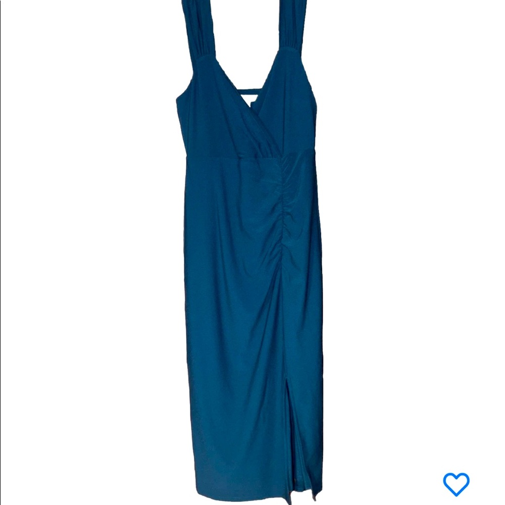 Chelsea28 Teal Midi Dress Size XXS NWOT Wide Straps Side Ruched Liw Slit